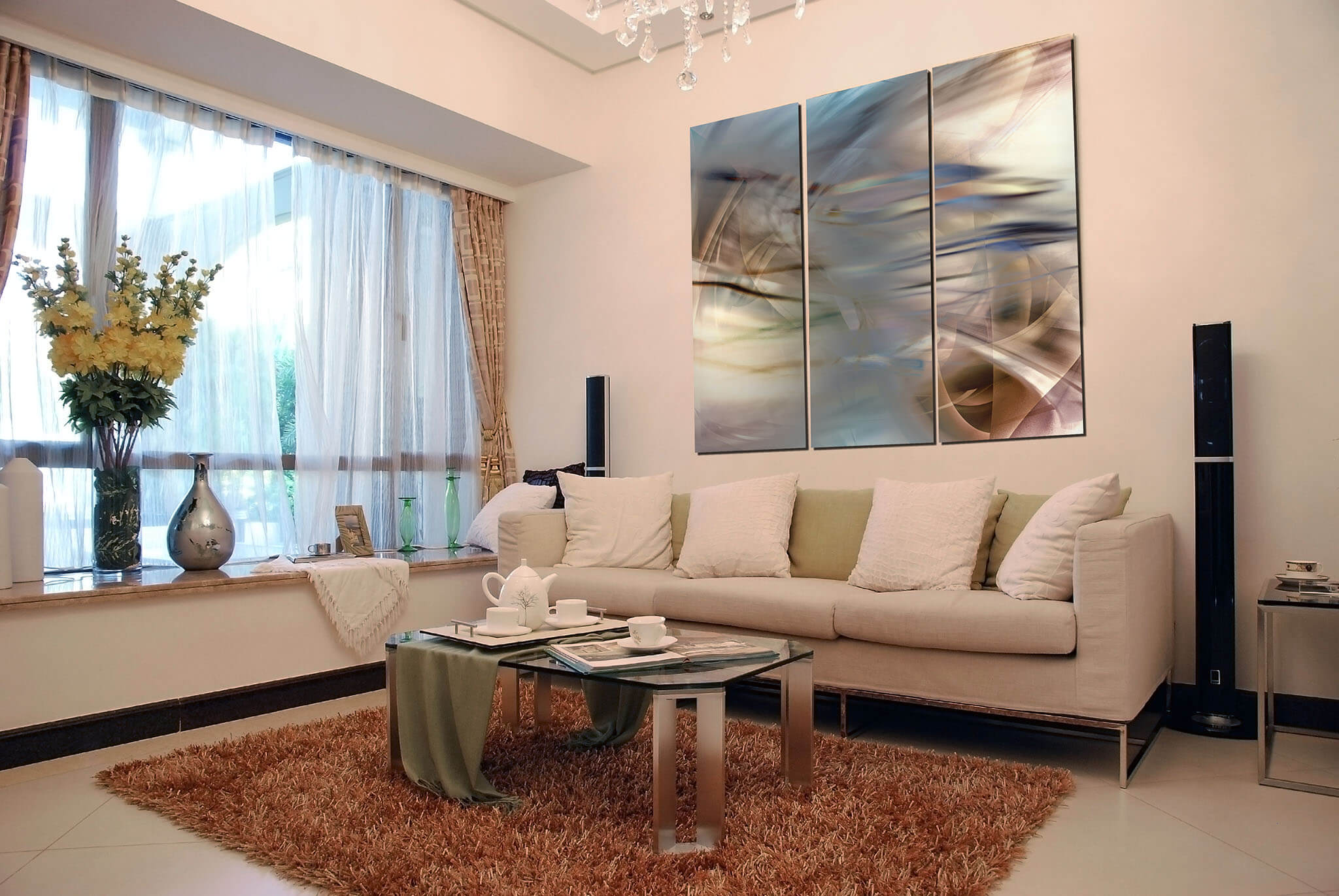 living room with artwork