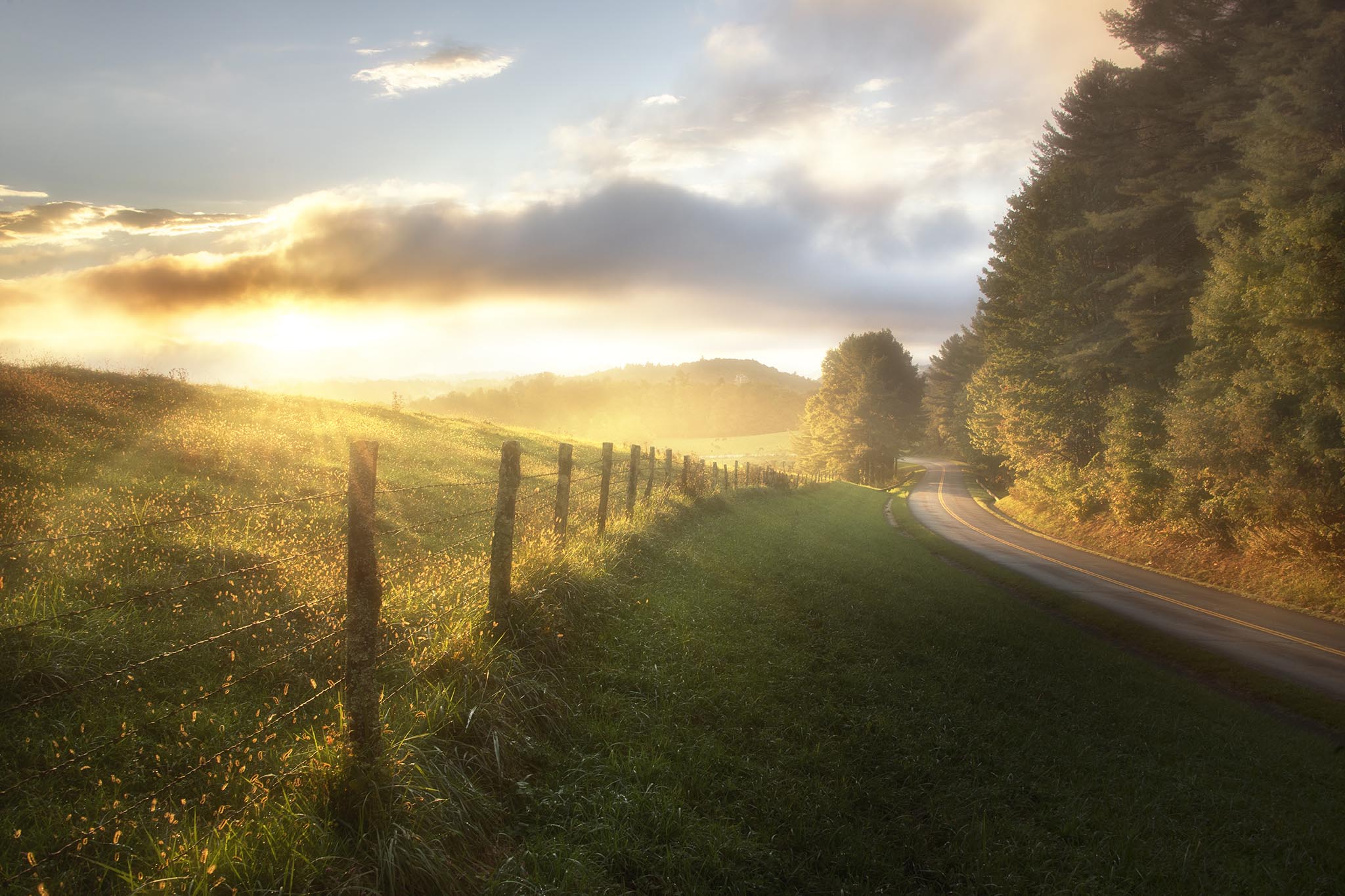 Beautiful Sunset Winding Road