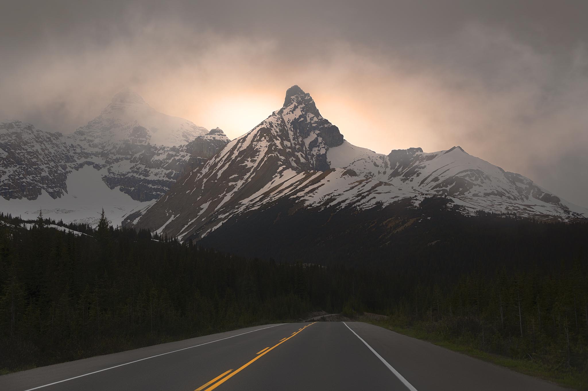 Dramatic sunlight on Road in Canada