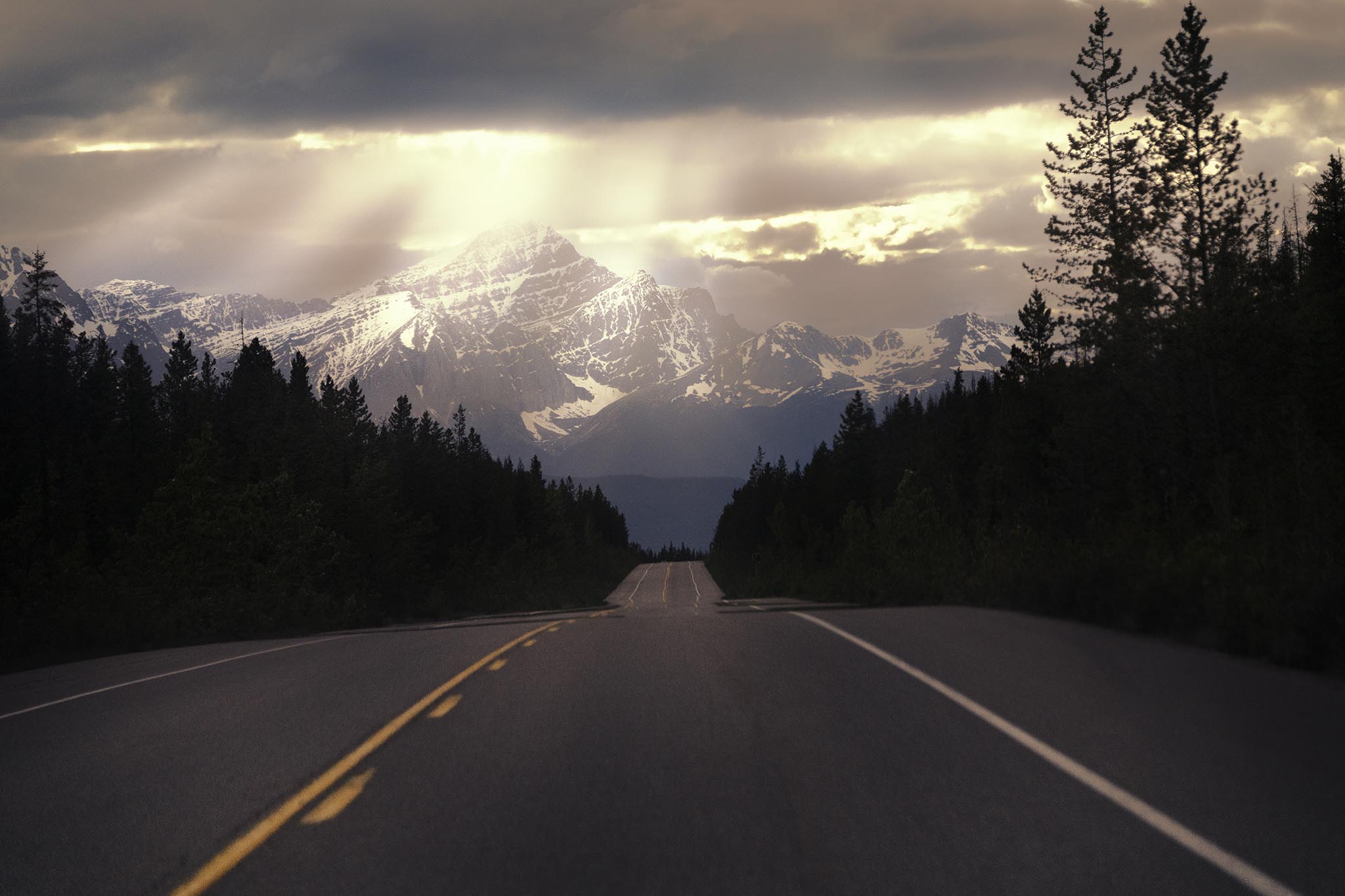 Stunning Light on roadway with mountains